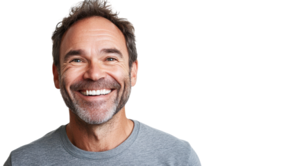 A Joyful Middle-Aged Man with a Wide Smile Capturing the Essence of Happiness in Everyday Life for Various Uses.