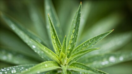 Fototapeta premium Close-up of a vibrant green plant with dew drops