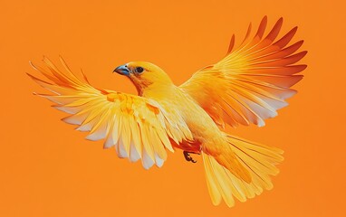 Obraz premium Golden bird in flight against orange background.