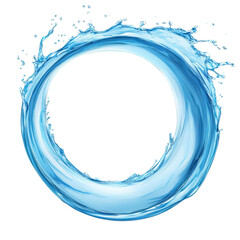 rounded splash of blue water creates dynamic and refreshing visual. circular shape emphasizes fluidity and movement, perfect for conveying energy and vitality