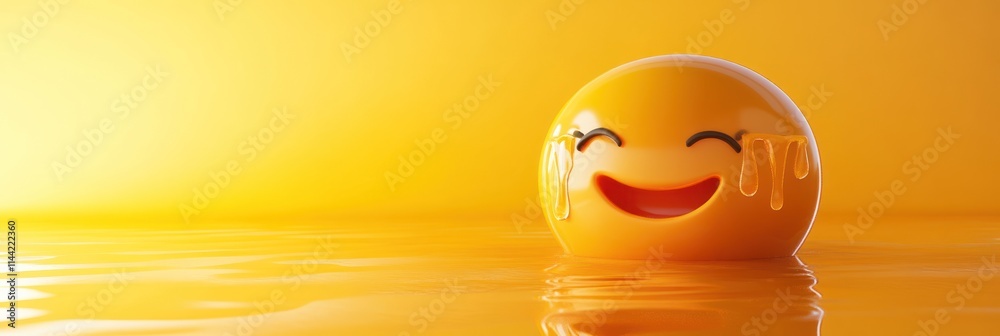 Poster smiling egg with runny yolk in pool.