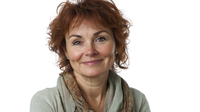 A Middle Aged Woman exuding Gentle Reassurance, Perfect for Wellness and Supportive Themes in Imagery.