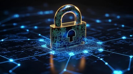A digital lock symbolizing cybersecurity and data protection in a networked environment.