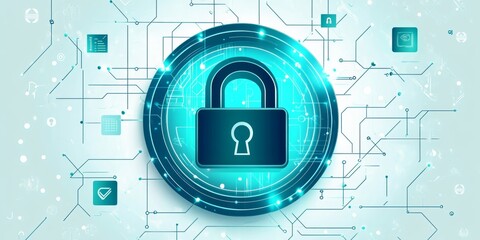 A visual representation of digital security with a glowing lock symbol on a circuit board background.