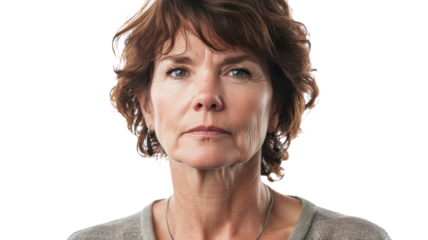 An Introspective Middle-Aged Woman Reflecting on Life Choices and Deep Contemplation, Suitable for Themes of Self-Discovery and Emotion.