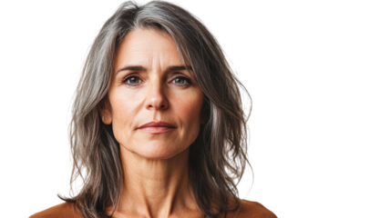 A Middle Aged Woman Displaying a Complex Emotional Expression, Ideal for Illustrating Inner Thoughts and Life Reflections.