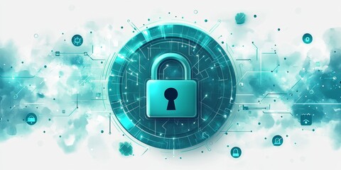 Digital padlock symbolizing cybersecurity and data protection in a modern, abstract technology environment.