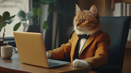 Whimsical Cat Office Worker Scene