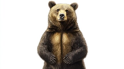 Fototapeta premium A detailed illustration of a bear standing upright with a friendly expression, drawn in a semi-realistic style, isolated on white
