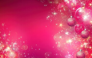 A vibrant pink background with glittery ornaments and glowing fairy lights