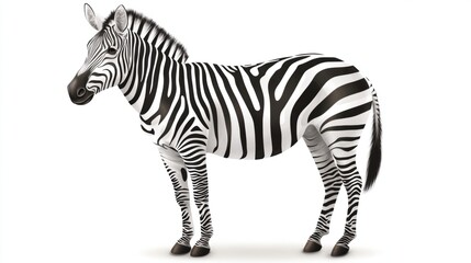 Fototapeta premium A detailed illustration of a zebra standing proudly, with bold black-and-white stripes and a realistic style, isolated on white
