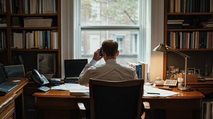 Man talking on Phone on a Business Office