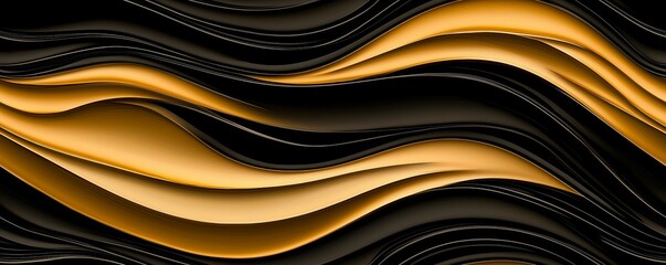 Abstract wavy pattern in gold and black, creating a modern and elegant design suitable for backgrounds and art.