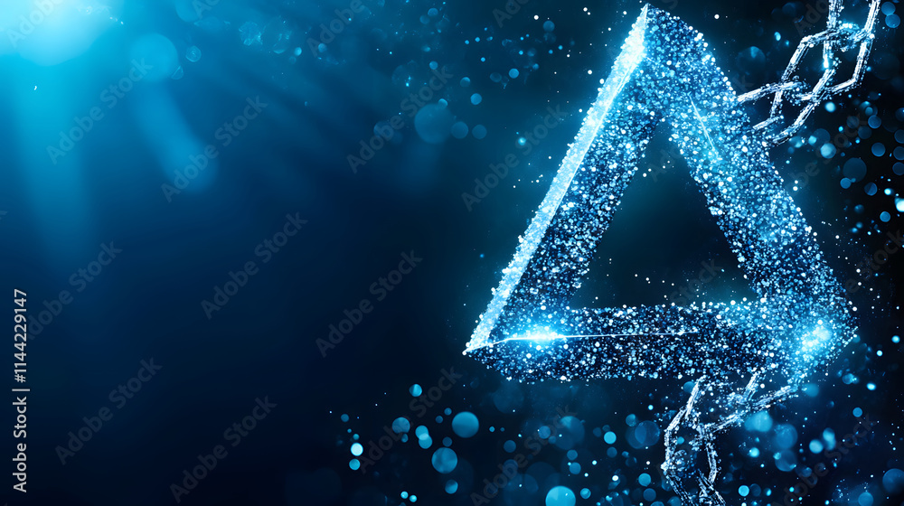 Poster a sparkling, glowing triangle surrounded by shimmering particles and a blue light backdrop, creating