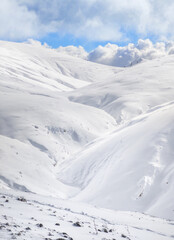 Campocatino and Mount Pozzotello, Italy - The snow capped mountains in the province of Frosinone, Lazio region, in Ernici mounts, famous for ski site station.
