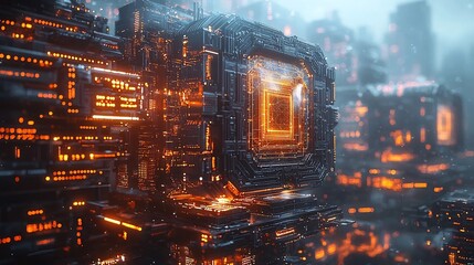 Intricate Cryptocurrency Mining Rig with Blockchain Diagram Overlay and High Tech Visual Concept