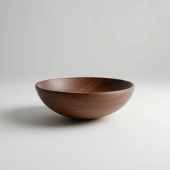 "Realistic wooden bowl with smooth polished surface and visible wood grain texture. Minimalistic and rustic design, isolated on a white background. Perfect for concepts related to kitchenware, natural