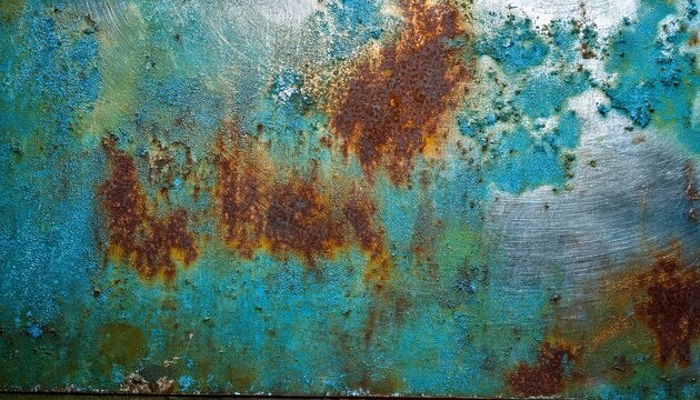 古い壁に塗られたペンキが剥がれかけ、下地の色がわずかに覗く鉄のテクスチャ
