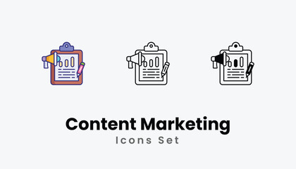 Content Marketing Icons thin line and glyph vector icon stock illustration
