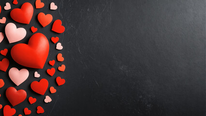 red hearts on black background