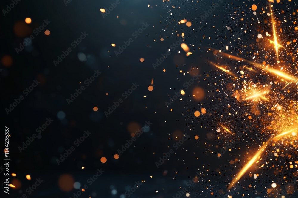 Poster Bright sparks explode in a darkened space, creating a dynamic display of light and energy for a captivating visual experience