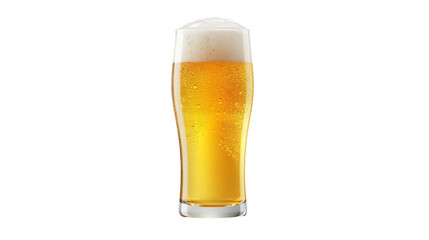 Glass of cold beer with frothy foam on transparent background