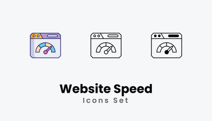 Website Speed Icons thin line and glyph vector icon stock illustration