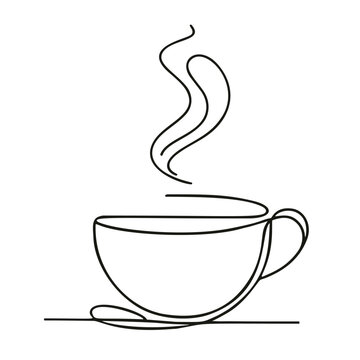 A continuous vector line art illustration of a minimalist, modern coffee cup design