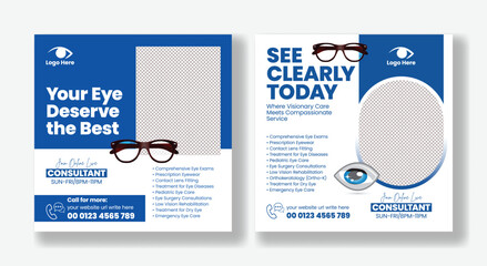 Eye clinic or optometrist social media post banner editable template suitable for Medical and Healthcare promotional social media advertising design