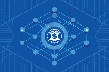 Futuristic vector artwork showcasing AI and blockchain technology integration; sleek, geometric shapes, vibrant color gradients, network nodes.