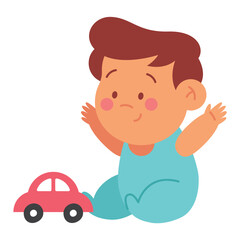 baby boy playing with red car