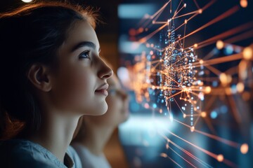 Young individuals engaged in interactive technology exploration in a modern learning environment