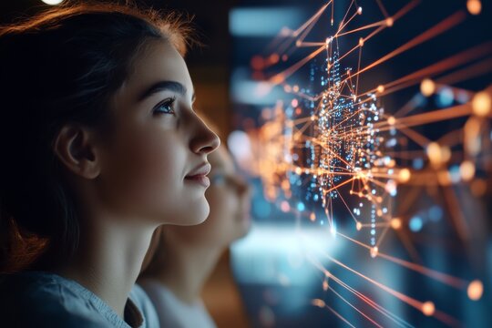 Young individuals engaged in interactive technology exploration in a modern learning environment