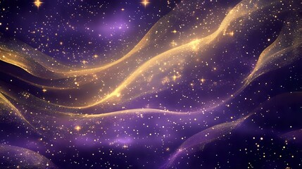 Obraz premium Deep purple and gold background with shimmering accents and glowing stars for a celestial, luxurious design