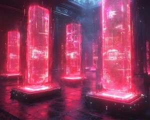 Futuristic Blockchain Data Center with Holographic Cryptocurrency Display  Showcasing Transparency in Governance and Digital Innovation