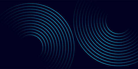 Abstract blue glowing geometric lines on dark blue background. Modern shiny blue circle lines pattern. Futuristic technology concept. Suit for cover, poster, banner, brochure, header, website