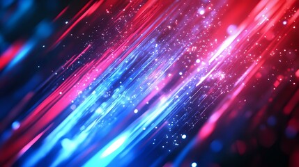 Obraz premium Neon red and blue tones with sharp holographic sparkles and dynamic glowing streaks for a vibrant, modern design