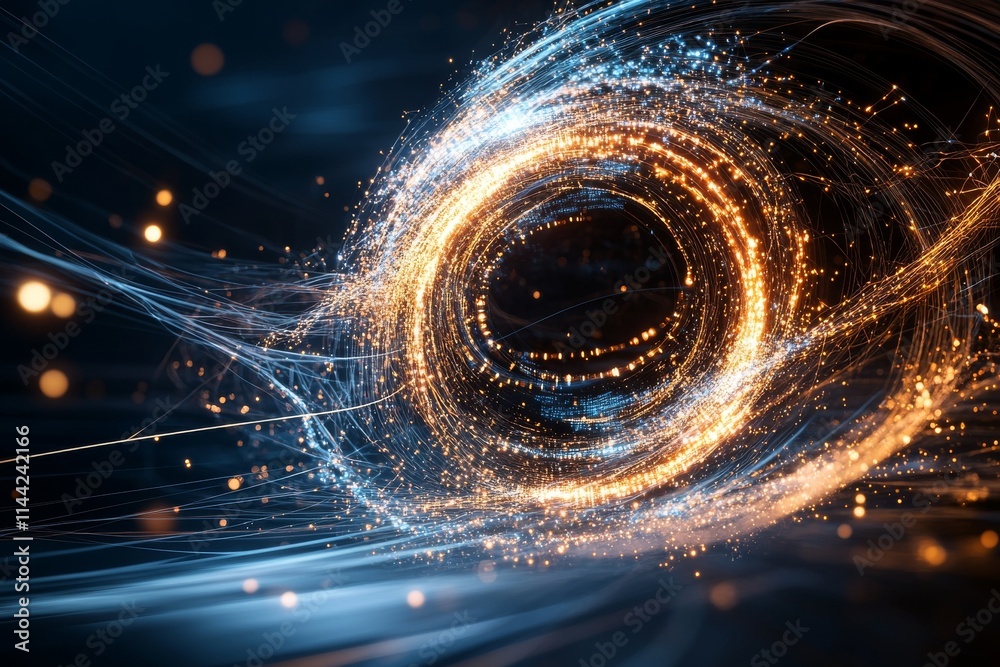 Poster dynamic swirl of light and color forms a mesmerizing cosmic vortex with glowing particles