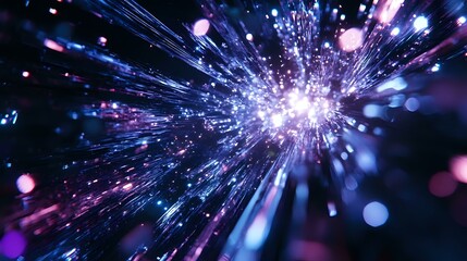 Obraz premium Shiny silver and navy tones with bold holographic sparkles and radiant light streaks for a futuristic aesthetic