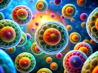 Microscopic Cell Division: Vibrant Chromosomes Wide-Angle View