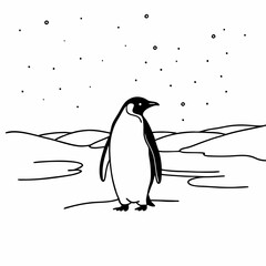 Penguin, White Outline, White Background, Animal Art, Penguin Clipart, Vector Illustration, Penguin Design, Wildlife Graphic, Transparent Vector Penguin, Penguin Silhouette, Vector Animal Art, Penguin
