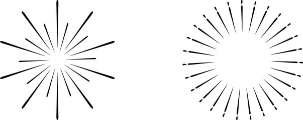 Obraz premium Sun rays or sunshine linear drawing. Vector