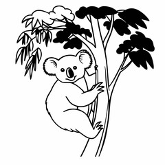 Koala Bear, White Outline, White Background, Animal Art, Koala Clipart, Vector Illustration, Koala Design, Wildlife Graphic, Transparent Vector Koala, Koala Silhouette, Vector Animal Art, Koala Artwor
