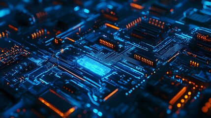Futuristic Quantum Technology with Blue Circuit Textures