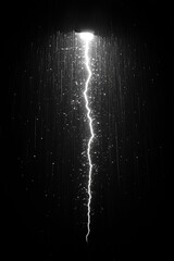 Obraz premium Bright lightning bolt descends through dark rain.