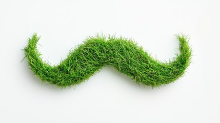 Creative green grass mustache symbol on a white background, showcasing nature and playful abstract art