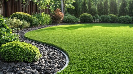 A lush green grass lawn with perfectly manicured edges,