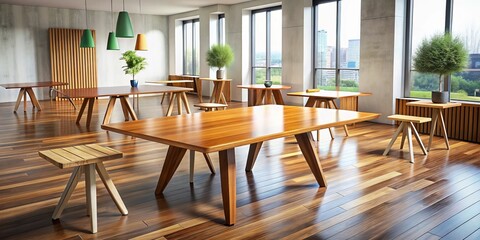 Modern Minimalist Wooden Tables: Worm's Eye View Home Office Conference Room Furniture Designs