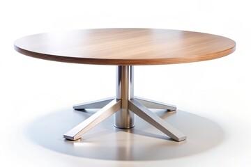 Modern Round Table Action Shot: White Background Isolated Furniture Design