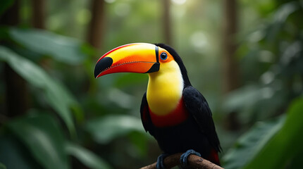 Naklejka premium A toucan with a long beak in the forest